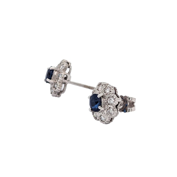 Vintage Sapphire and Diamond Cluster Stud Earrings, Circa 1960 - image 2