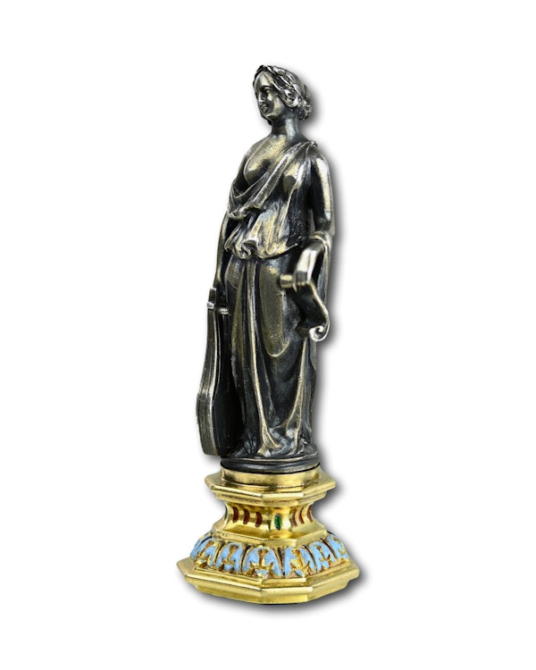 Silver, gold and enamel desk seal in the form of a muse. French, 19th century. - image 3