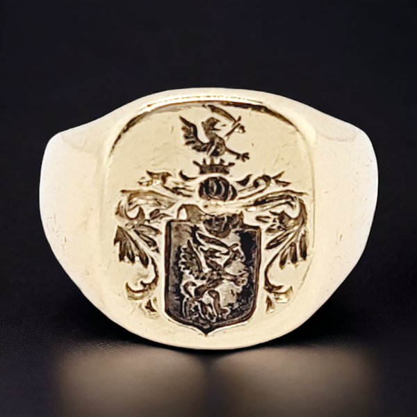 Complicated seal engraved full crest signet ring SKU: 6696 DBGEMS - image 1