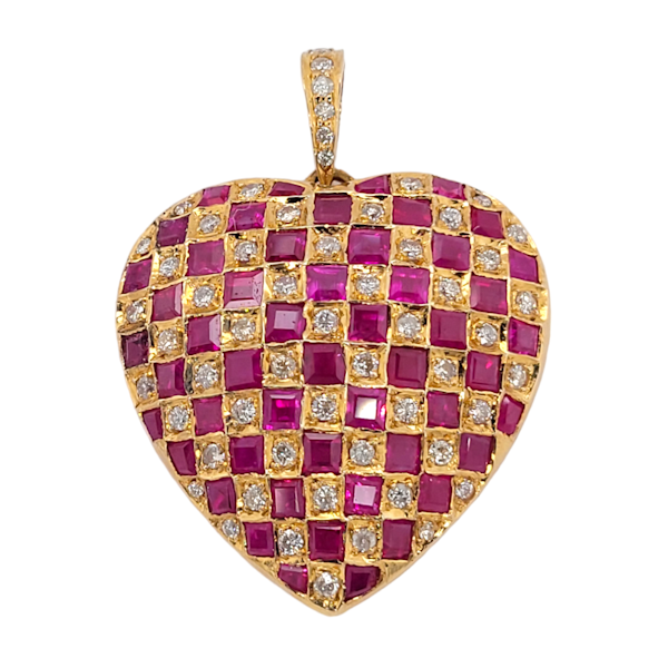 Square ruby and diamond heart pendant SKU: 6697 DBGEMS - image 1