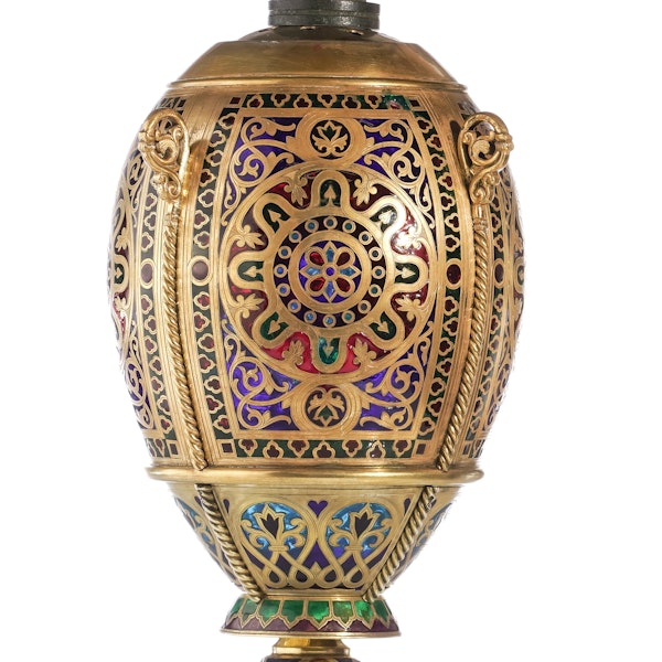 Antique Russian sliver guild and pique-à-jour enamel lamp, Moscow c.1890 - image 3