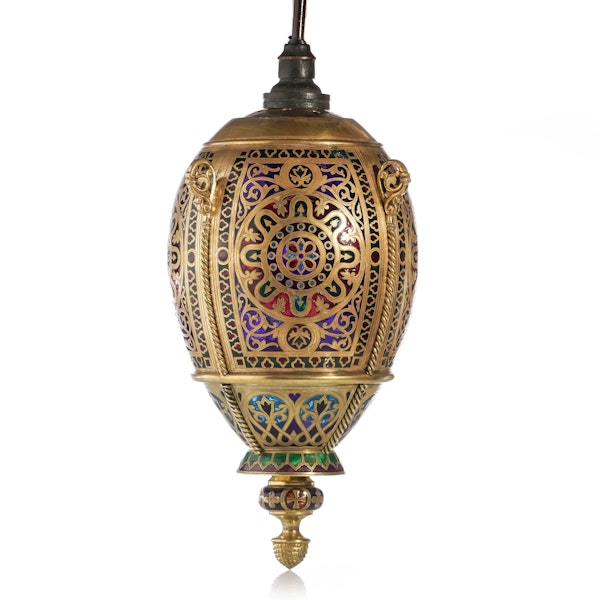 Antique Russian sliver guild and pique-à-jour enamel lamp, Moscow c.1890 - image 2