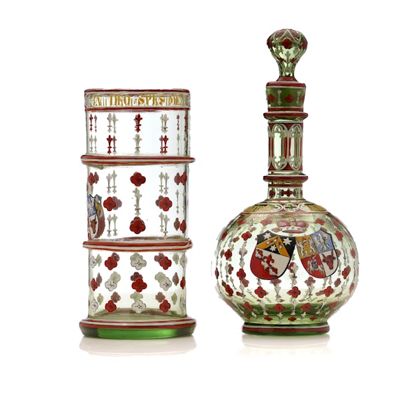 Antique Bohemian enamel glass goblet and decanter, Germany c.1850 - image 2