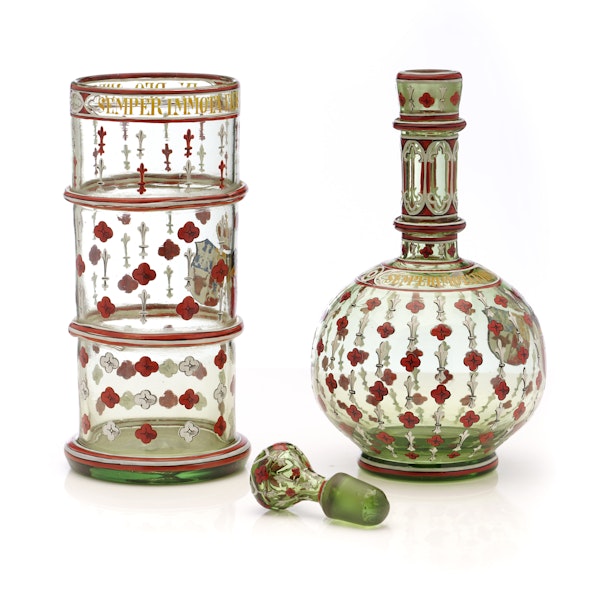 Antique Bohemian enamel glass goblet and decanter, Germany c.1850 - image 8