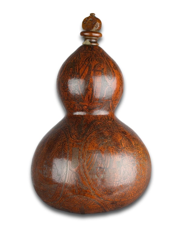 Richly patinated & engraved gourd pilgrims flask. South American, 18th century. - image 6