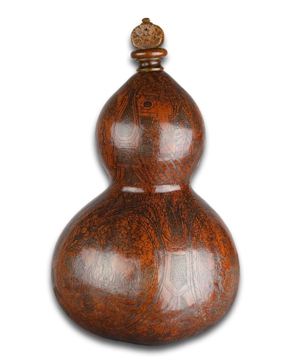 Richly patinated & engraved gourd pilgrims flask. South American, 18th century. - image 3