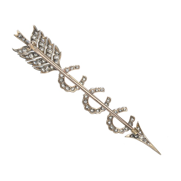 Victorian Diamond And Silver Upon Gold Triple Horseshoe And Arrow Brooch, Circa 1880, 4.80 Carats - image 4