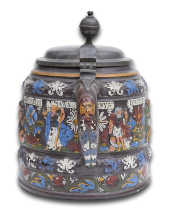 Pewter mounted stoneware tankard dated 1666. Creussen, Bavaria, 19th century. - image 6