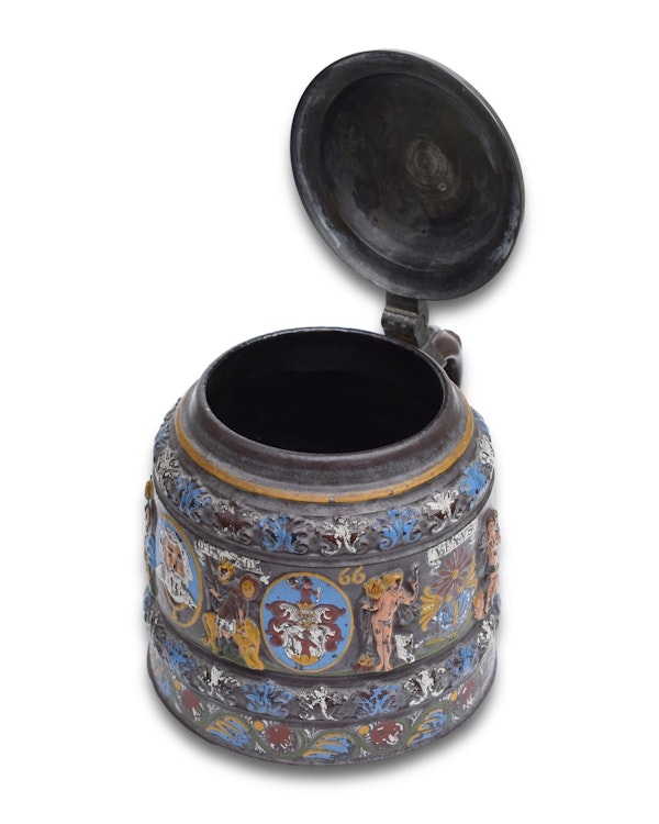 Pewter mounted stoneware tankard dated 1666. Creussen, Bavaria, 19th century. - image 9