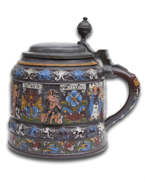 Pewter mounted stoneware tankard dated 1666. Creussen, Bavaria, 19th century. - image 7