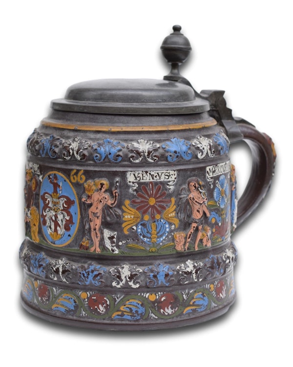 Pewter mounted stoneware tankard dated 1666. Creussen, Bavaria, 19th century. - image 3