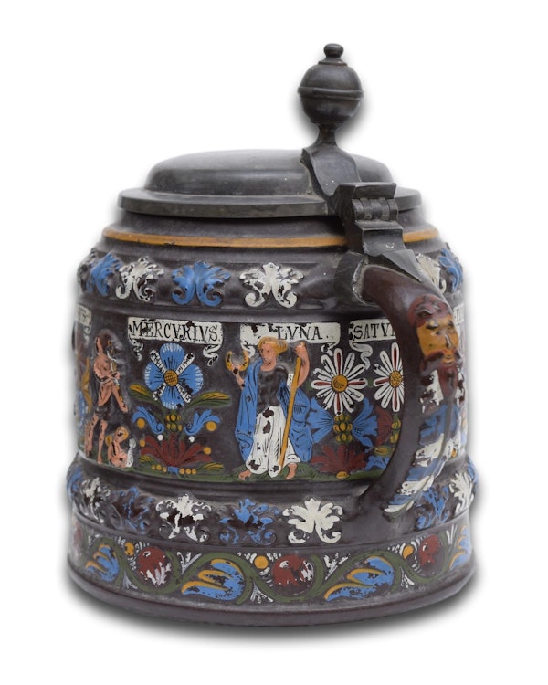 Pewter mounted stoneware tankard dated 1666. Creussen, Bavaria, 19th century. - image 5
