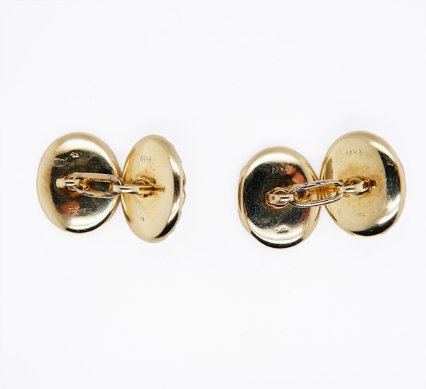 Art Deco 14 ct. two colour gold,  pair of cufflinks, double sided and set with diamonds - image 2