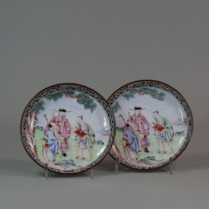 Pair of Chinese canton enamel saucer dishes, Qianlong (1736-95)