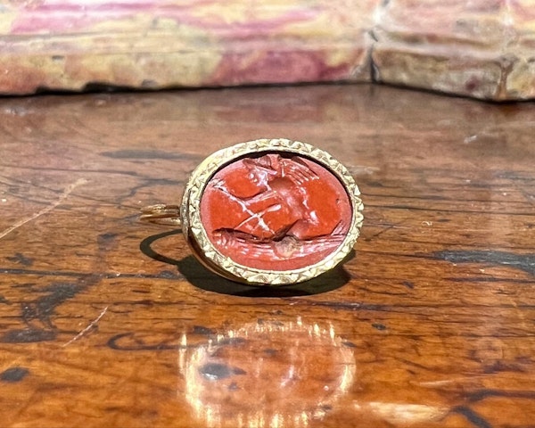 Gold ring with a rare ancient jasper intaglio of Eros riding a giant phallus. - image 10