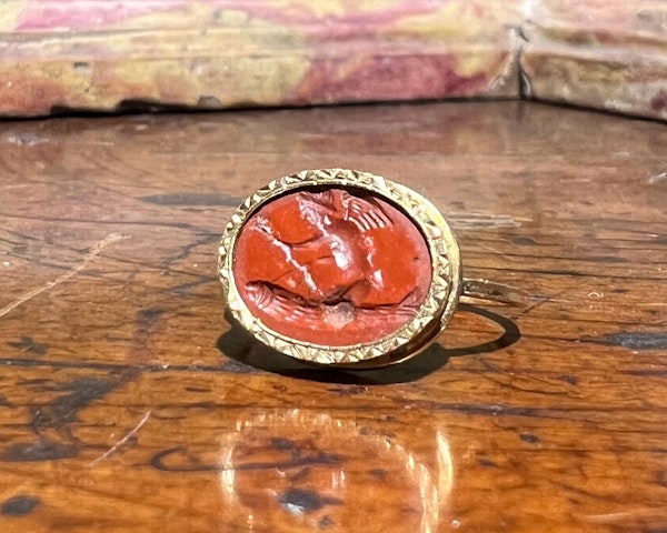 Gold ring with a rare ancient jasper intaglio of Eros riding a giant phallus. - image 9