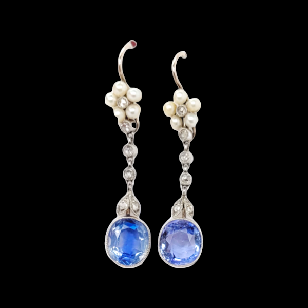 Edwardian cornflower sapphire and diamond earrings SKU: 6778 DBGEMS - image 1