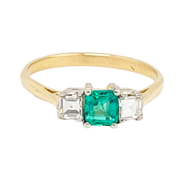 Small gem emerald and diamond three stone diamond ring SKU: 6781 DBGEMS - image 2
