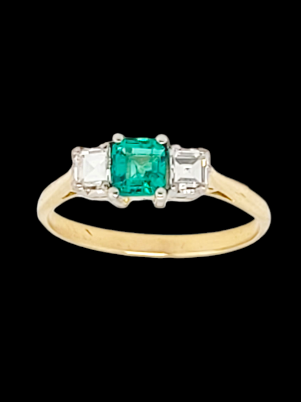 Small gem emerald and diamond three stone diamond ring SKU: 6781 DBGEMS - image 1