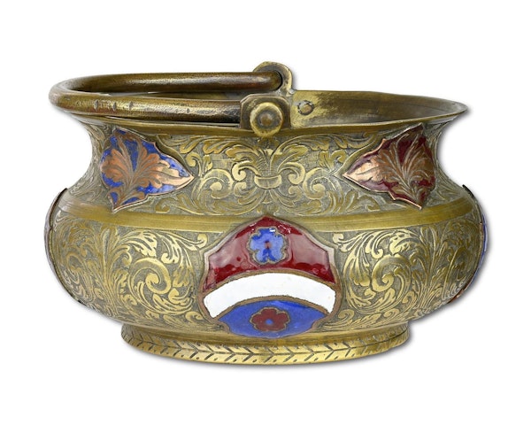 Bronze holy water bucket with enamelled plaques. Venetian, 17th / 18th century. - image 3