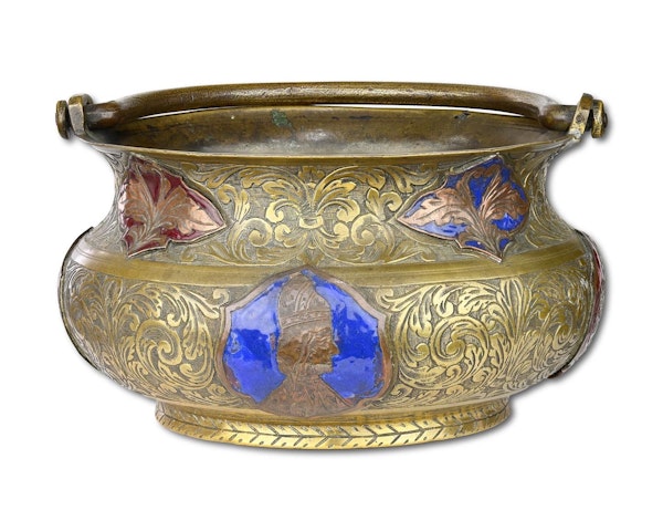 Bronze holy water bucket with enamelled plaques. Venetian, 17th / 18th century. - image 2