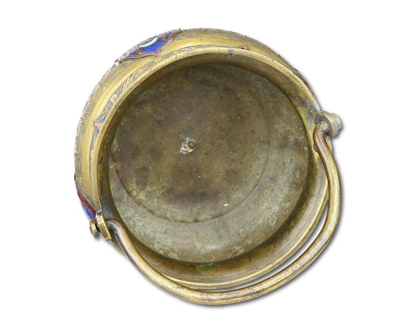 Bronze holy water bucket with enamelled plaques. Venetian, 17th / 18th century. - image 5