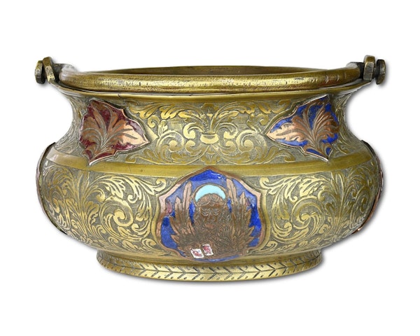 Bronze holy water bucket with enamelled plaques. Venetian, 17th / 18th century. - image 4