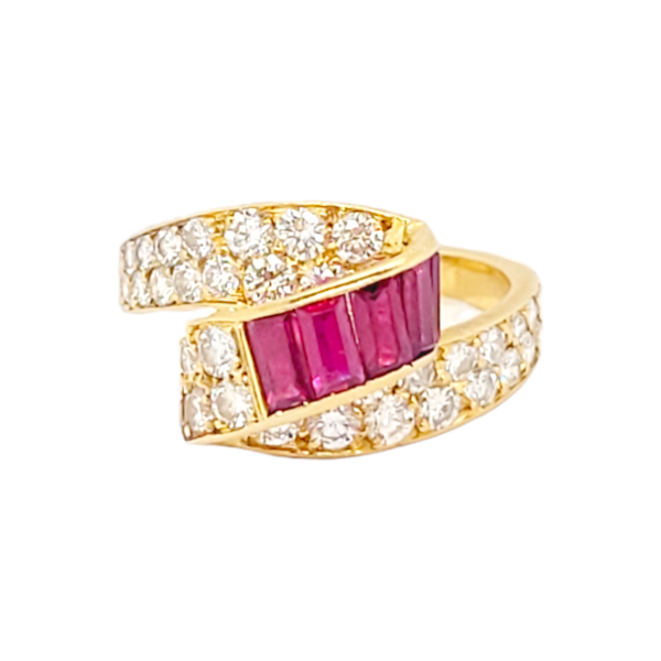 Stylish French ruby and diamond ribbon ring SKU: 6797 DBGEMS - image 2