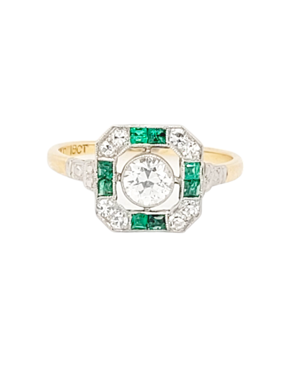 Art deco diamond and emerald ring SKU: 6820 DBGEMS - image 1