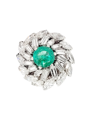 Emerald and marquise and baguette cuts diamond cocktail ring SKU: 6741 DBGEMS