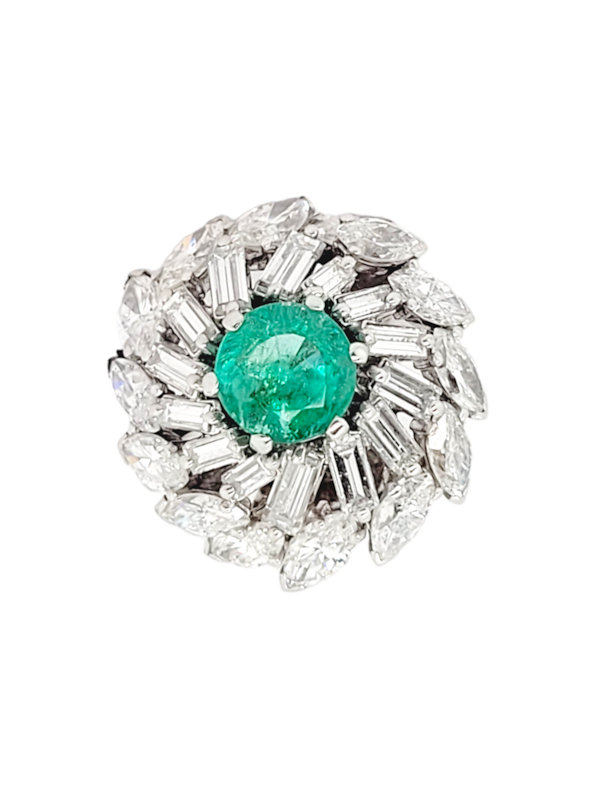 Emerald and marquise and baguette cuts diamond cocktail ring SKU: 6741 DBGEMS - image 1