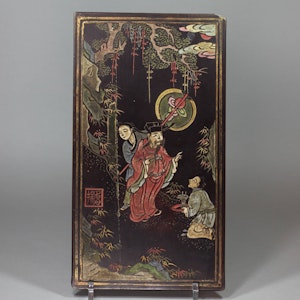 Chinese inscribed lacquer plaque, 17th century