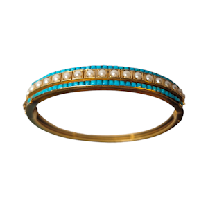 19th century turquoise and natural pearl bangle SKU: 5026 DBGEMS