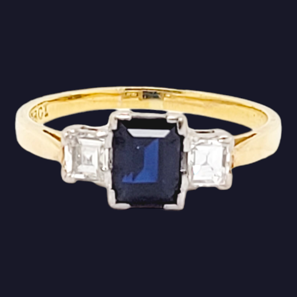 Vintage baguette sapphire and square diamond engagement ring SKU: 6841 DBGEMS - image 2
