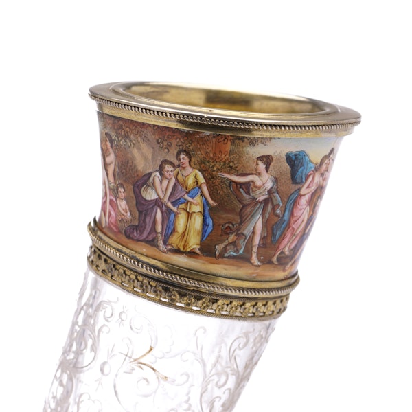 19th century Austrian silver gilt, enamel and rock crystal drinking horn , by Hermann Ratzerdorfer, Vienna, circa 1880s - image 7