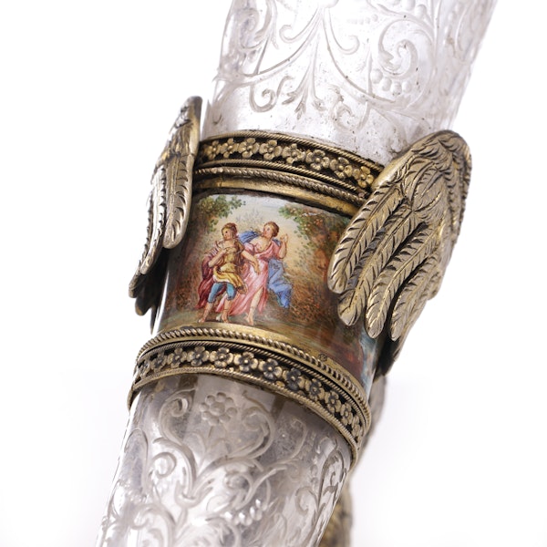 19th century Austrian silver gilt, enamel and rock crystal drinking horn , by Hermann Ratzerdorfer, Vienna, circa 1880s - image 10