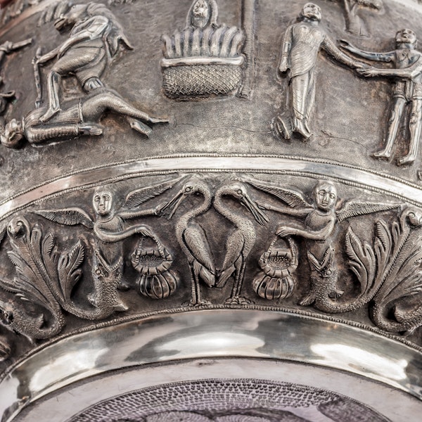 A large 19th-century Indian silver bowl ornamented using repousse, chasing and engraving depicting scenes of Naraka (Hell) - image 14