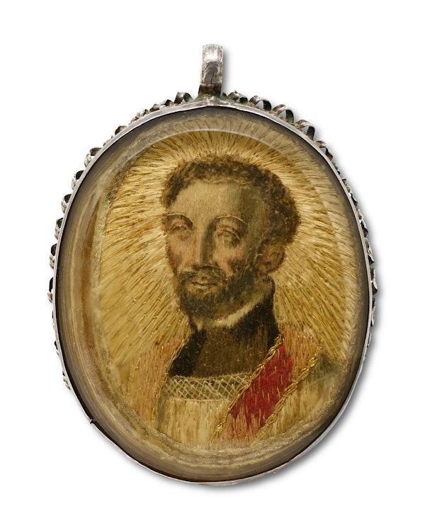 Silver pendant with a needlework picture of Saint Francis. Spanish, 18th century - image 6