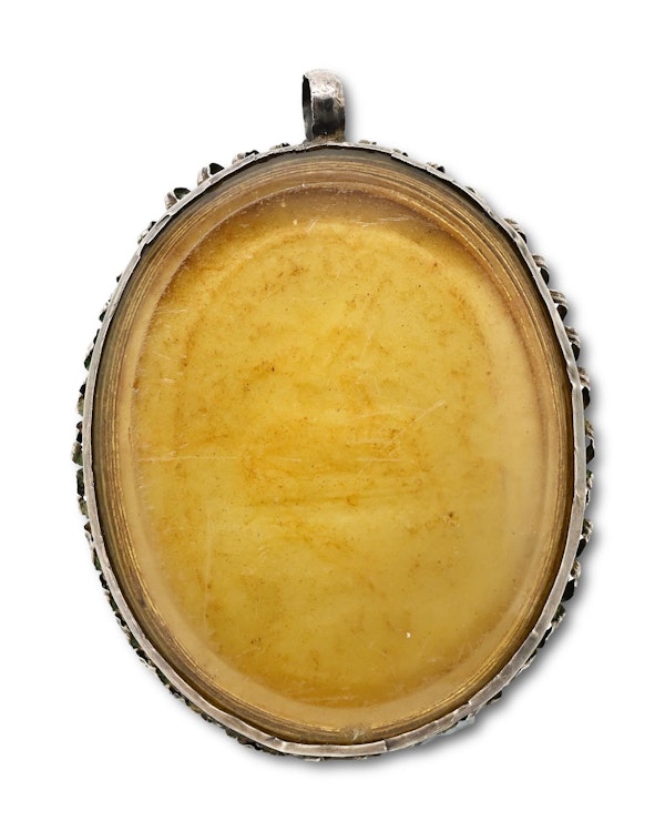 Silver pendant with a needlework picture of Saint Francis. Spanish, 18th century - image 2