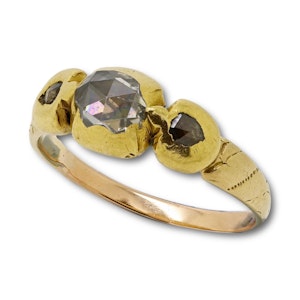 Rose cut diamond set gold ring. North European, late 17th century.