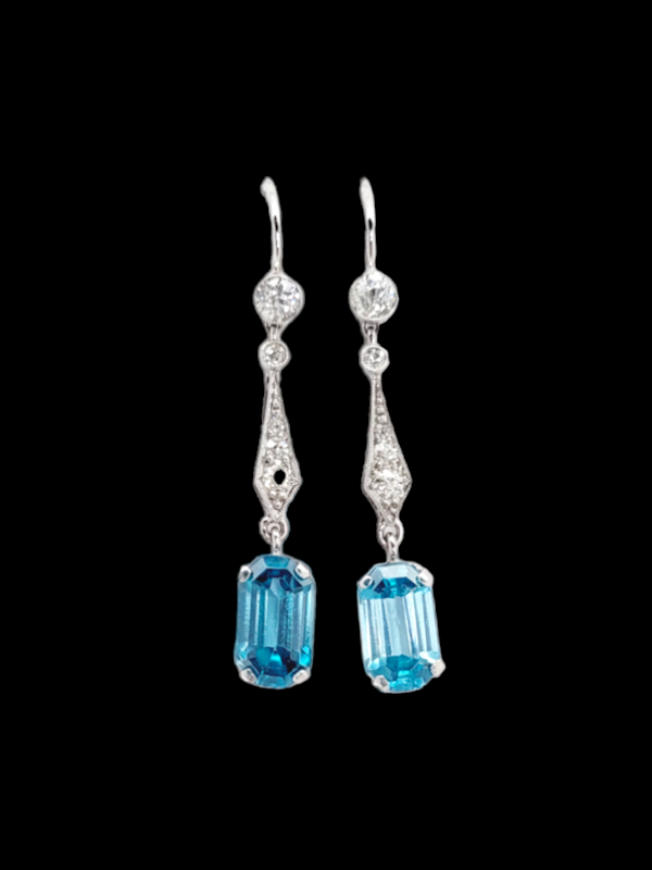 Art deco diamond and blue zircon drop earrings SKU: 6880 DBGEMS - image 1