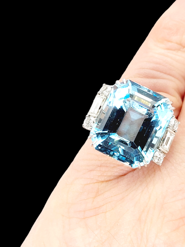 Aquamarine and diamond art deco dress ring SKU: 6885 DBGEMS - image 2