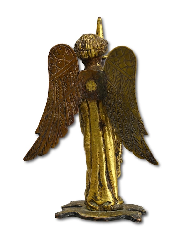Medieval gilt bronze sculpture of a torchere bearing angel. French, circa. 1300. - image 4
