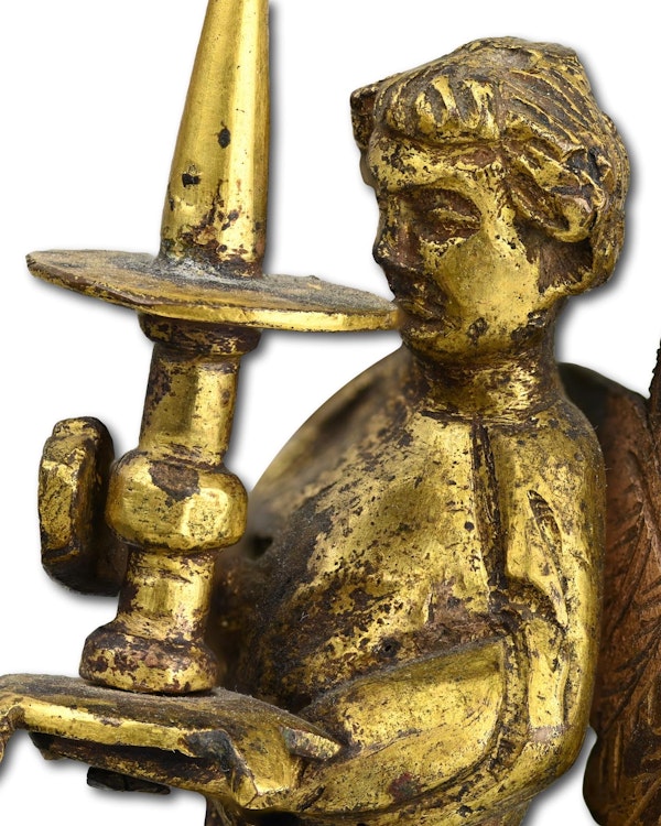 Medieval gilt bronze sculpture of a torchere bearing angel. French, circa. 1300. - image 2