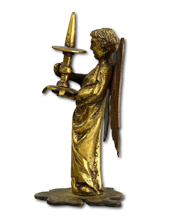 Medieval gilt bronze sculpture of a torchere bearing angel. French, circa. 1300. - image 7