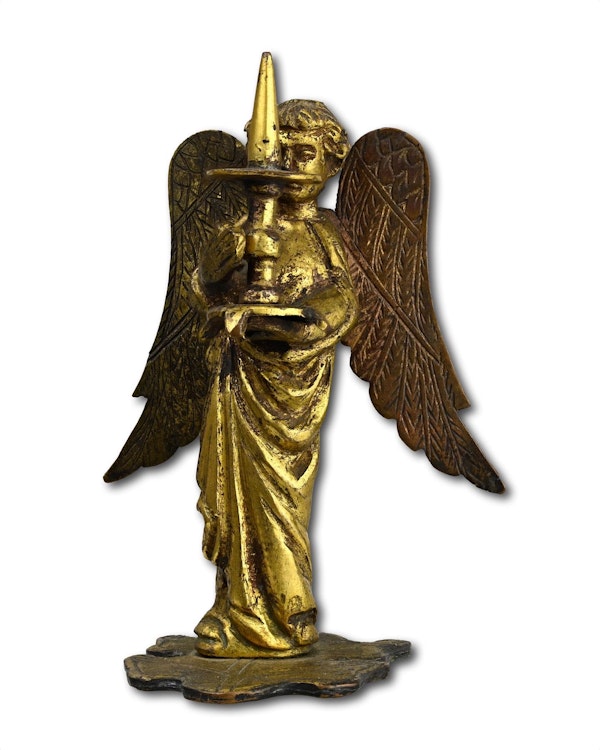 Medieval gilt bronze sculpture of a torchere bearing angel. French, circa. 1300. - image 6