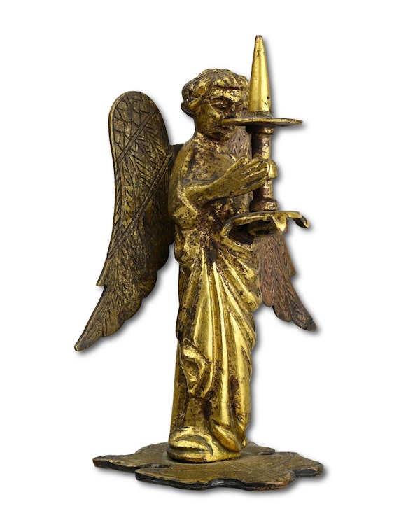 Medieval gilt bronze sculpture of a torchere bearing angel. French, circa. 1300. - image 5