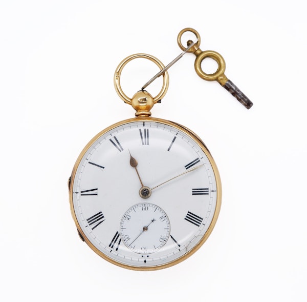 Antique 18 ct. gold key-wind pocket watch  with a key and in full working order - image 2