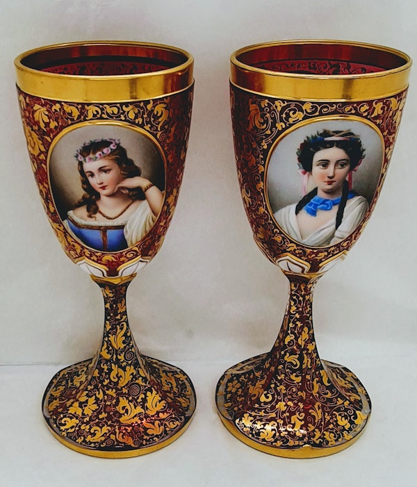 ANTIQUE BOHEMIAN OVERLAY RUBY GLASS EWER & GOBLETS EN SUITE - image 8