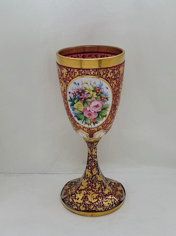 ANTIQUE BOHEMIAN OVERLAY RUBY GLASS EWER & GOBLETS EN SUITE - image 10
